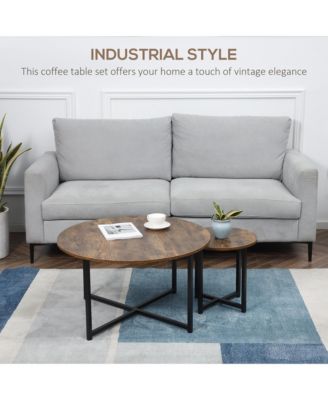 Set of 2 Round Tables with Metal Frame,