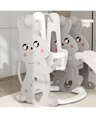 4 in 1 Toddler Slide and Swing Set w/ Climber, Basketball Hoop,