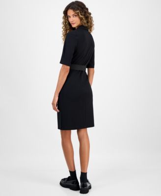 Women's Collared Faux-Wrap Scuba Sheath Dress