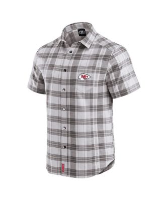 Darius Rucker Collection by Men's Gray Kansas City Chiefs Team Plaid Short Sleeve Full-Snap Shirt