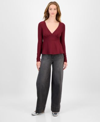 Juniors' Long-Sleeve Babydoll Top