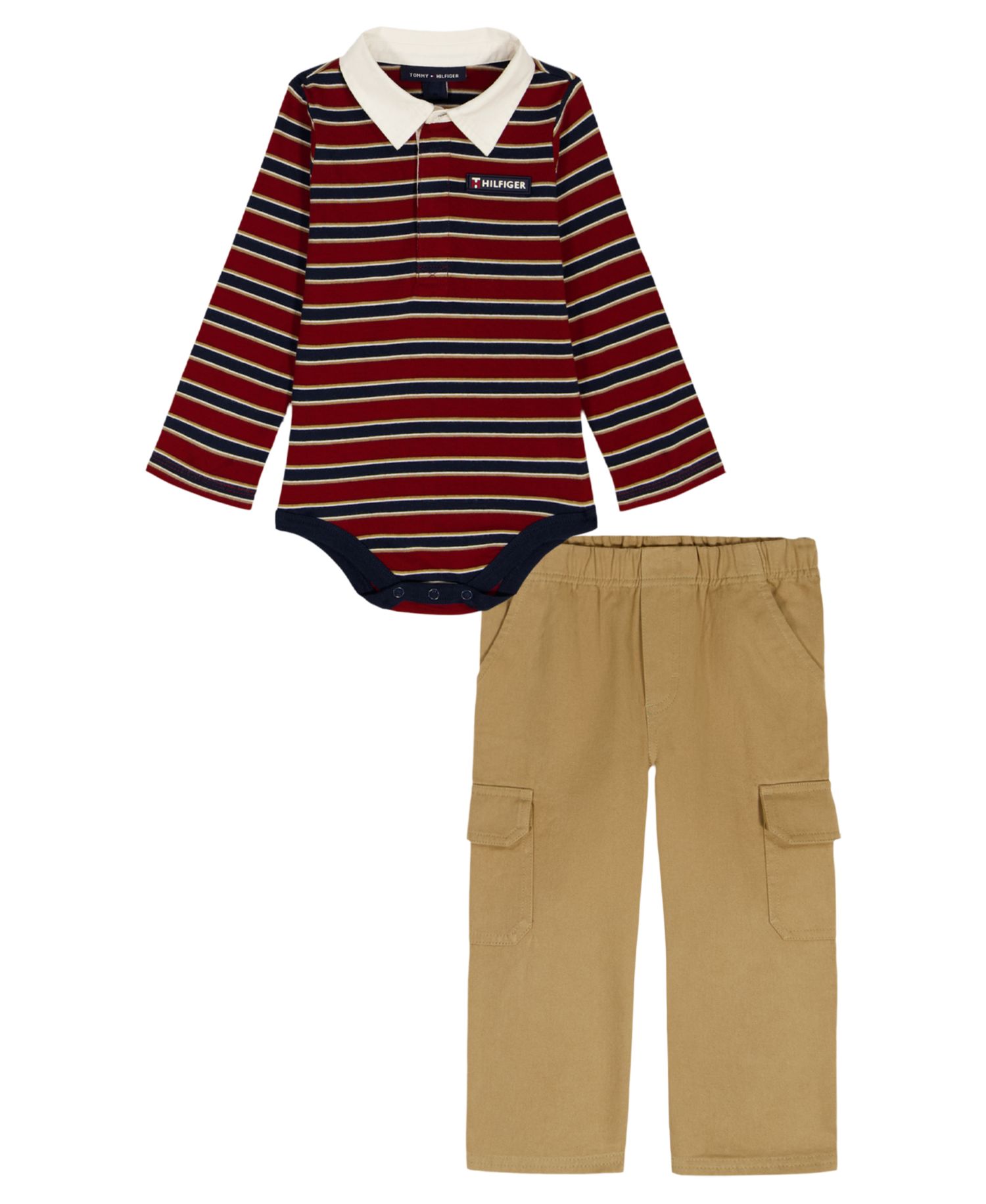 Baby Boys' Long Sleeve Polo Bodysuit and Cargo Pants, 2-Piece Set