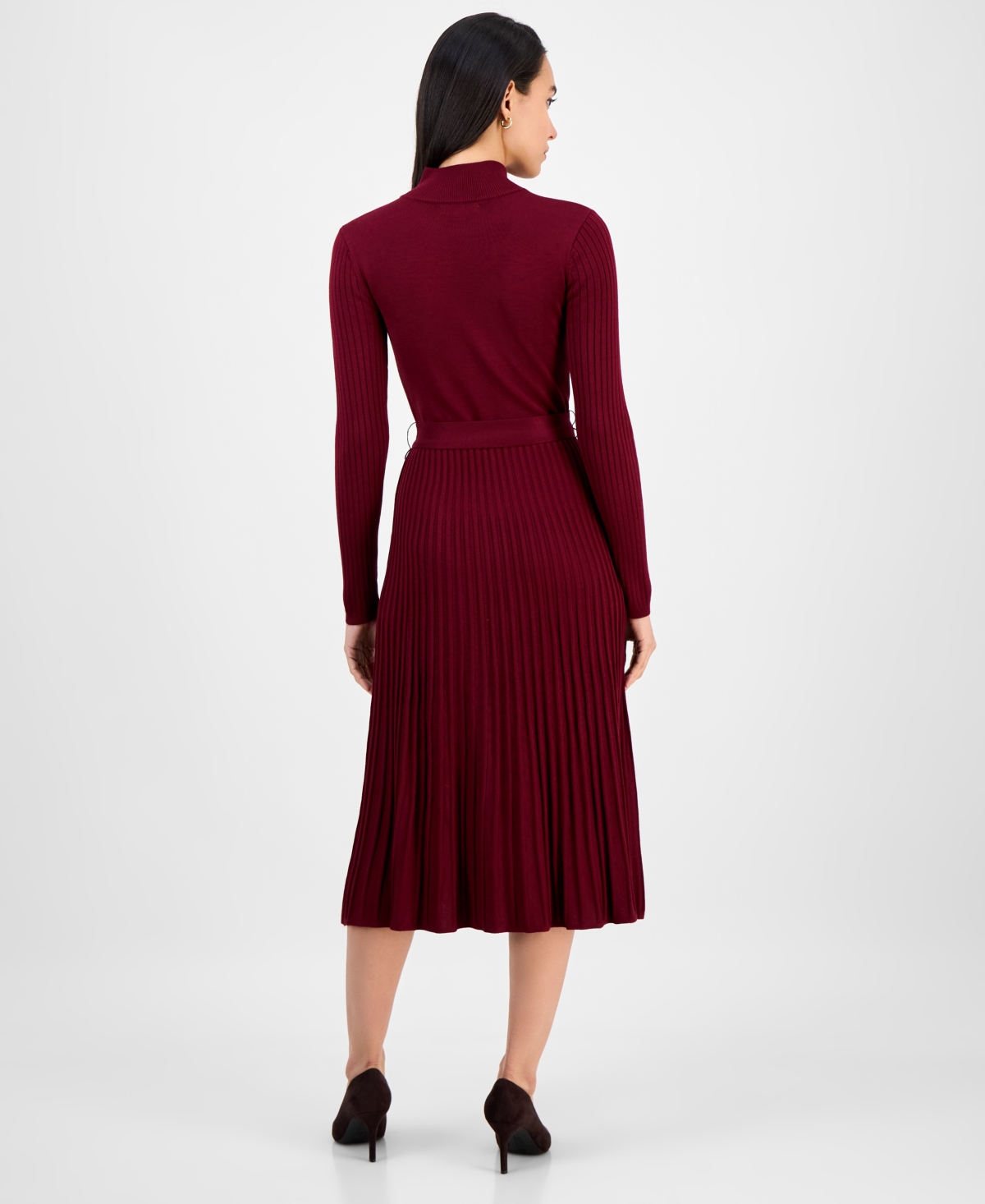 Sandra Darren Mock Neck Long Sleeve Sweater Dress In Burgundy