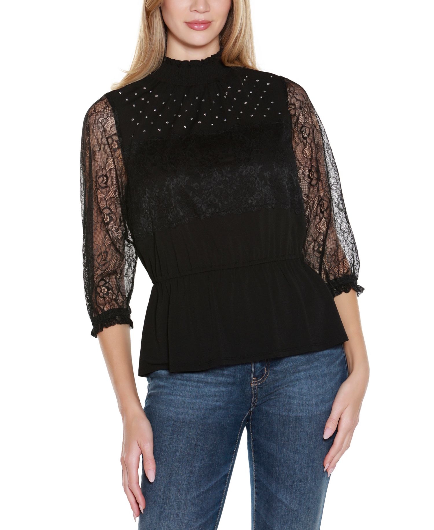 Women's Mixed-Media Embellished Knit Top