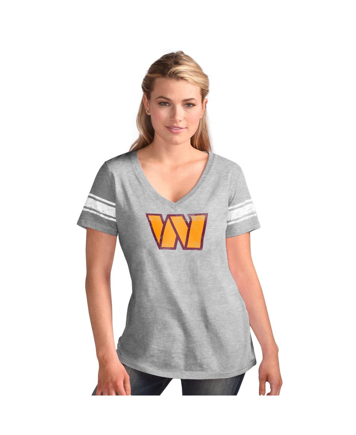 G-iii 4her By Carl Banks Women's Heather Gray Washington Commanders First Pick Distressed V-neck T-shirt In Gray