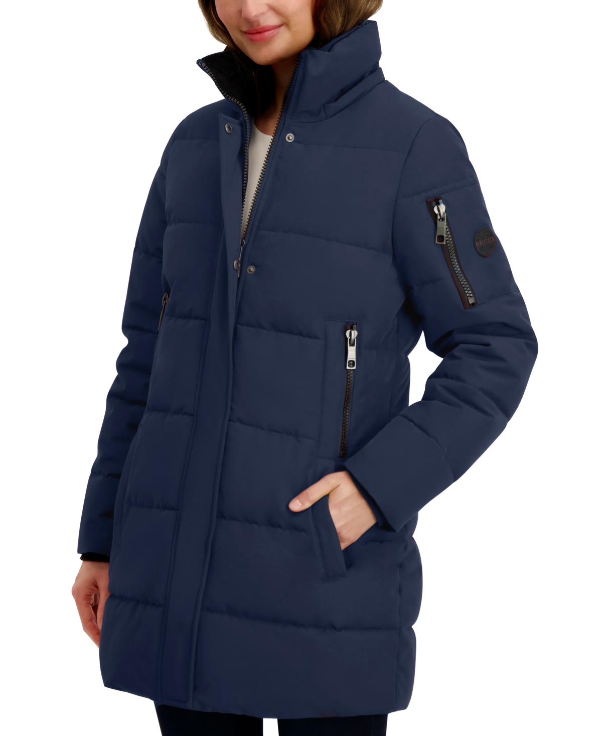 Nautica Women's Faux-fur-trim Hooded Puffer Coat In Blue