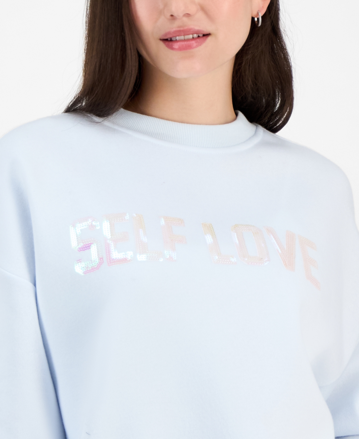 Madden Girl Juniors' Sequin Self Love Sweatshirt In Blue