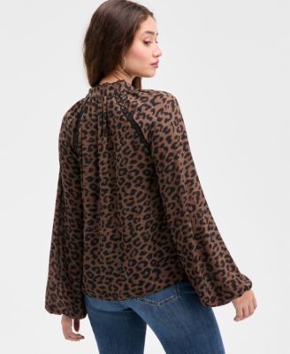 Women's Josette Lace-Trim Leopard-Print Top