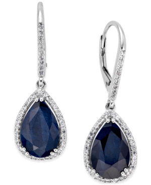 image of Black Sapphire (12 ct. t.w.) and White Topaz (1/2 ct. t.w.) Drop Earrings in Sterling Silver, Created for Macy-s