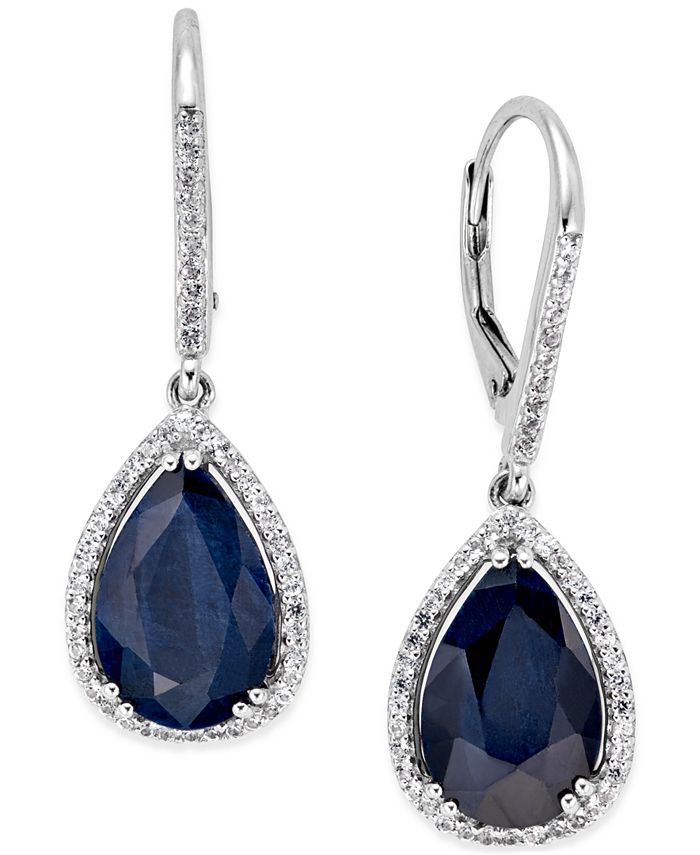 Macy's - Black Sapphire (12 ct. t.w.) and White Topaz (1/2 ct. t.w.) Drop Earrings in Sterling Silver