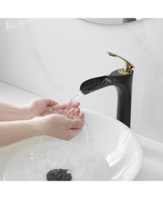 Single Hole Single Handle Bathroom Vessel Sink Faucet With Pop Up Drain Without Overflow in Matte Black Chrome