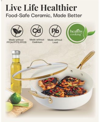 Natural Collection 5.5 Qt. Ceramic Nonstick Deep Saute Pan with Gold Handle
