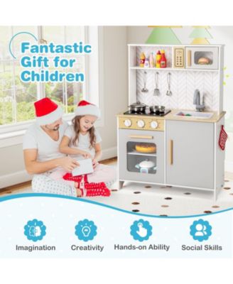 Kids Kitchen Playset with Lights Sounds Microwave Stoves Sink Oven and Cooking Accessories