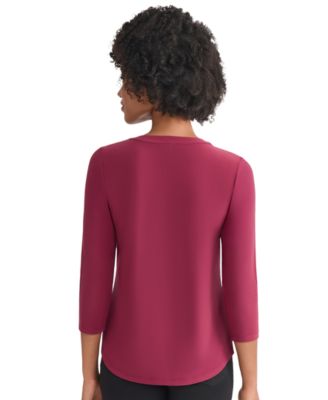 Women's Solid 3/4-Sleeve Flap-Pocket Knit Top