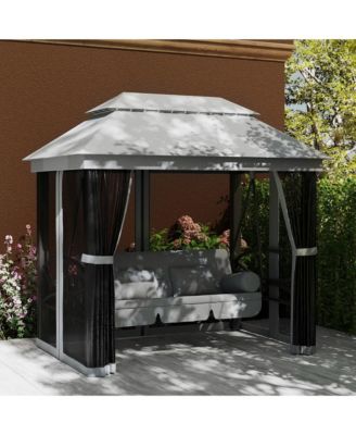 3-Seat Patio Swing Chair, Gazebo Swing with Mesh Sidewalls,