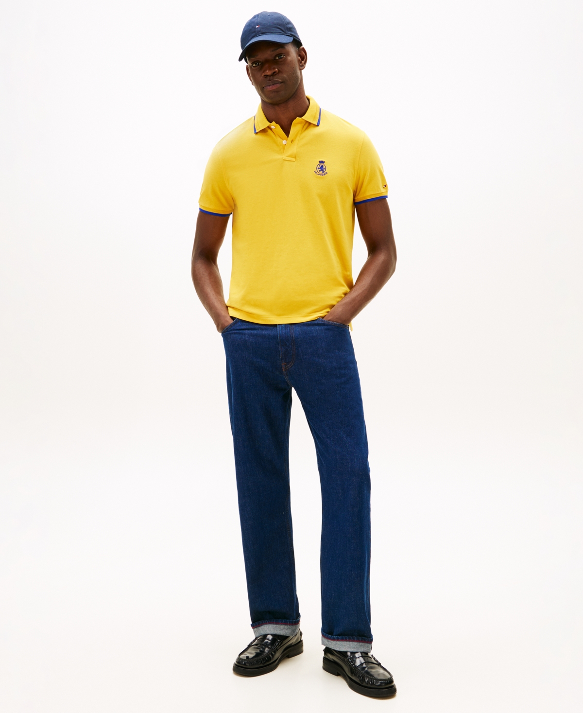 Tommy Hilfiger Regular Fit Crest Logo Pique Polo In Yellow