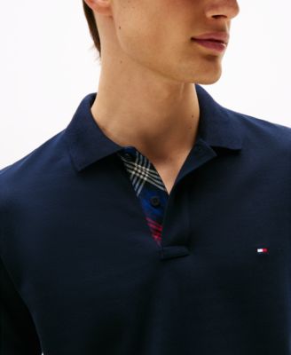 Men's Regular Fit Plaid Placket Interest Pique Polo Shirt