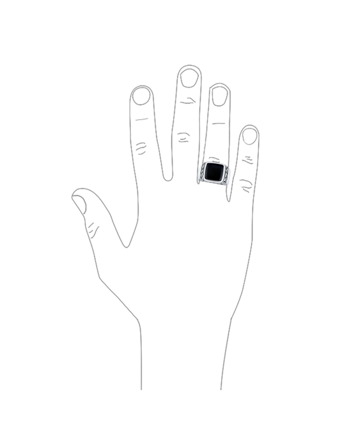 Bling Jewelry Classic Chain Link Accent Black Onyx Square Signet Ring Heavy Oxidized .925 Sterling Silver