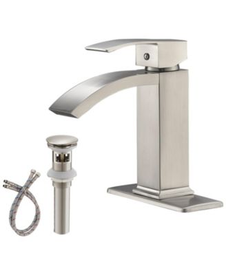Waterfall Single Hole Single-Handle Low-Arc Bathroom Sink Faucet With Pop-up Drain Assembly In Brushed Nickel