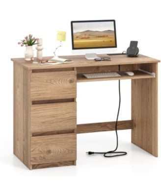Computer Desk with Power Outlet Keyboard Tray and 3 Large Drawers