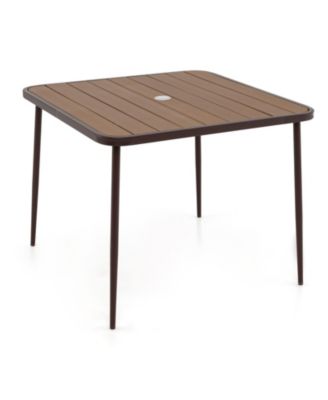 5 PCS Patio Dining Set w/ Wood-Plastic Tabletop & Umbrella Hole for Backyard