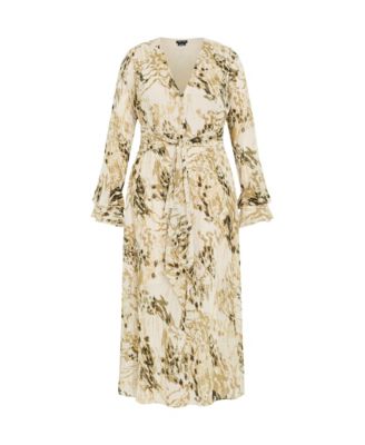 Plus Size Plunge Frill Print Maxi Dress