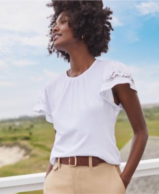 Women's Lightweight Jersey Crew Neck Ruffle Sleeve Flowy Top