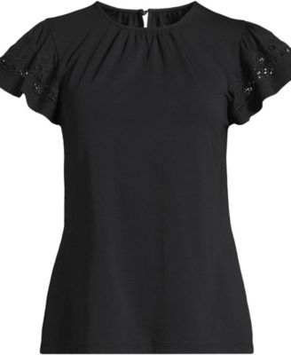 Women's Lightweight Jersey Crew Neck Ruffle Sleeve Flowy Top