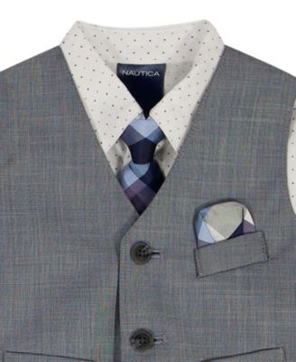 Baby Boys' Blue Deco Sharkskin Shirt, Tie, Pant and Vest, 4-Piece Set