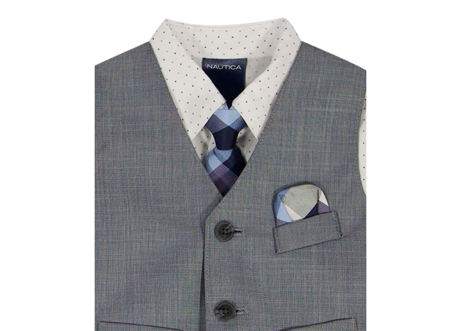 Baby Boys' Blue Deco Sharkskin Shirt, Tie, Pant and Vest, 4-Piece Set
