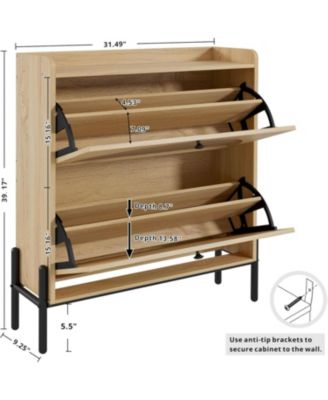 Shoe Cabinet Storage with 2 Flip Drawers, Oak