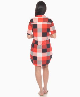 Women's Short Sleeve Plaid Button-Down Shirt Dress