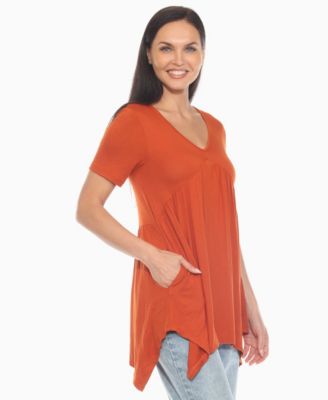 Women's Short Sleeve Shirred Front Knit Tunic Top
