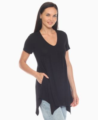 Women's Short Sleeve Shirred Front Knit Tunic Top