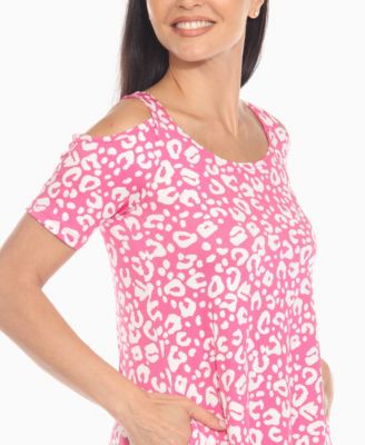Women's Cold Shoulder Leopard Print Short Sleeve Top