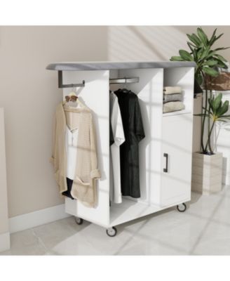 Rolling Ironing Cabinet with Foldable Ironing Board and Storage Shelves