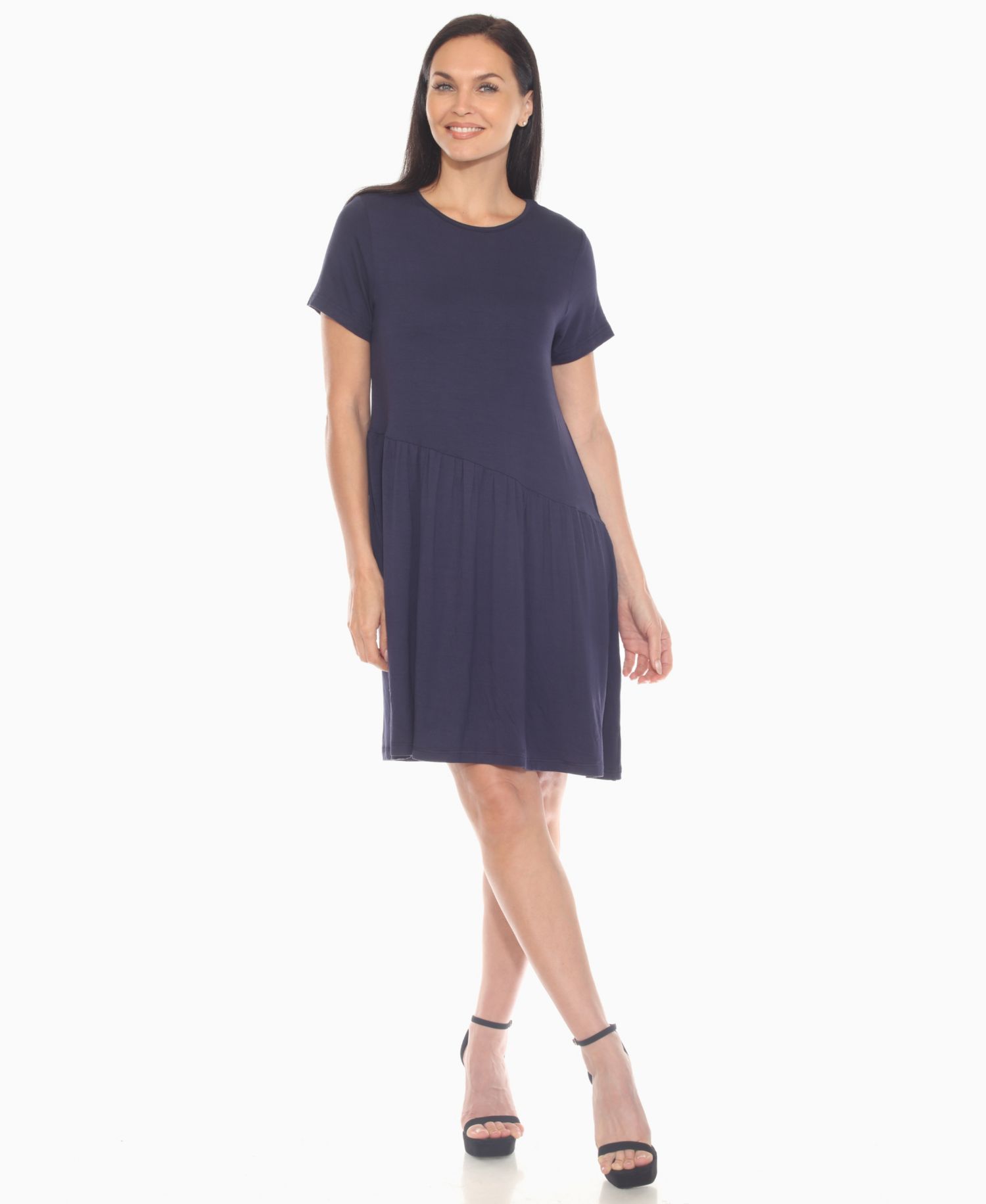 Women's Asymmetrical Waist and Short Sleeve Swing Dress