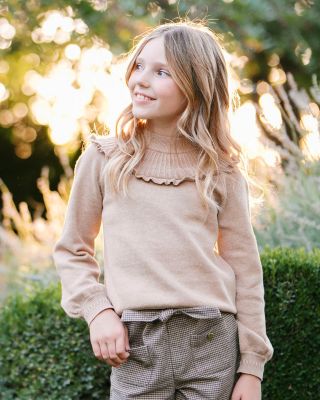 Little and Big Girls' Organic Long Sleeve Mock Neck Sweater with Ruffle