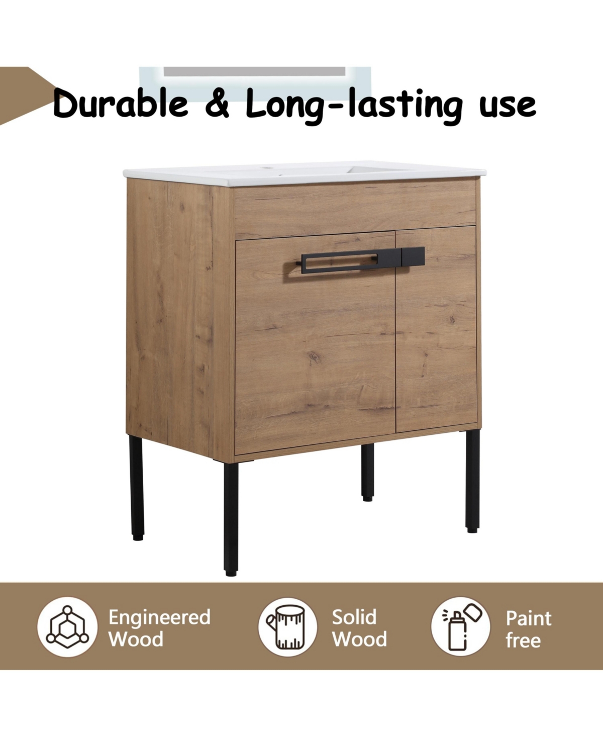 Casainc 30 Inch Vanity with Sink, Freestanding or Wall-Mount Convertible Installation