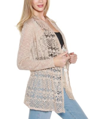 Women's Open-Front Pointelle-Trim Cardigan Sweater