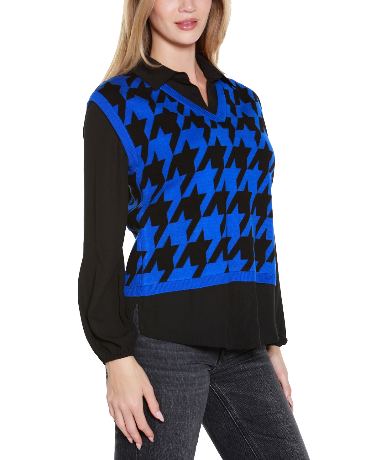 Belldini Women's Houndstooth Two-fer Sweater In Multi