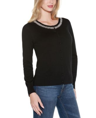 Women's Embellished Neckline Cardigan Sweater