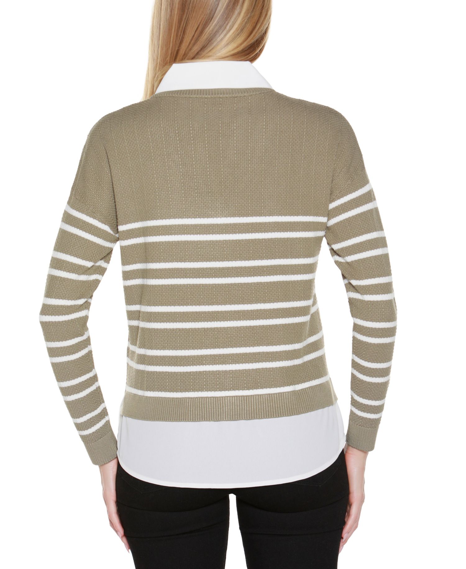 Women's Striped V-Neck Two-Fer Sweater