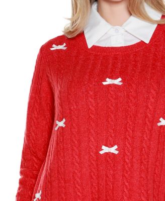 Women's Bow-Trim Two-Fer Sweater