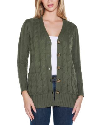 Women's Button-Front Cable Cardigan Sweater