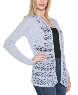 Women's Open-Front Pointelle-Trim Cardigan Sweater