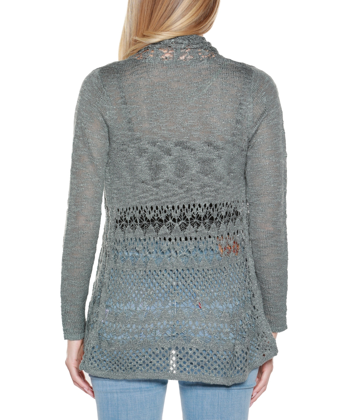 Belldini Women's Open-front Pointelle-trim Cardigan Sweater In Green