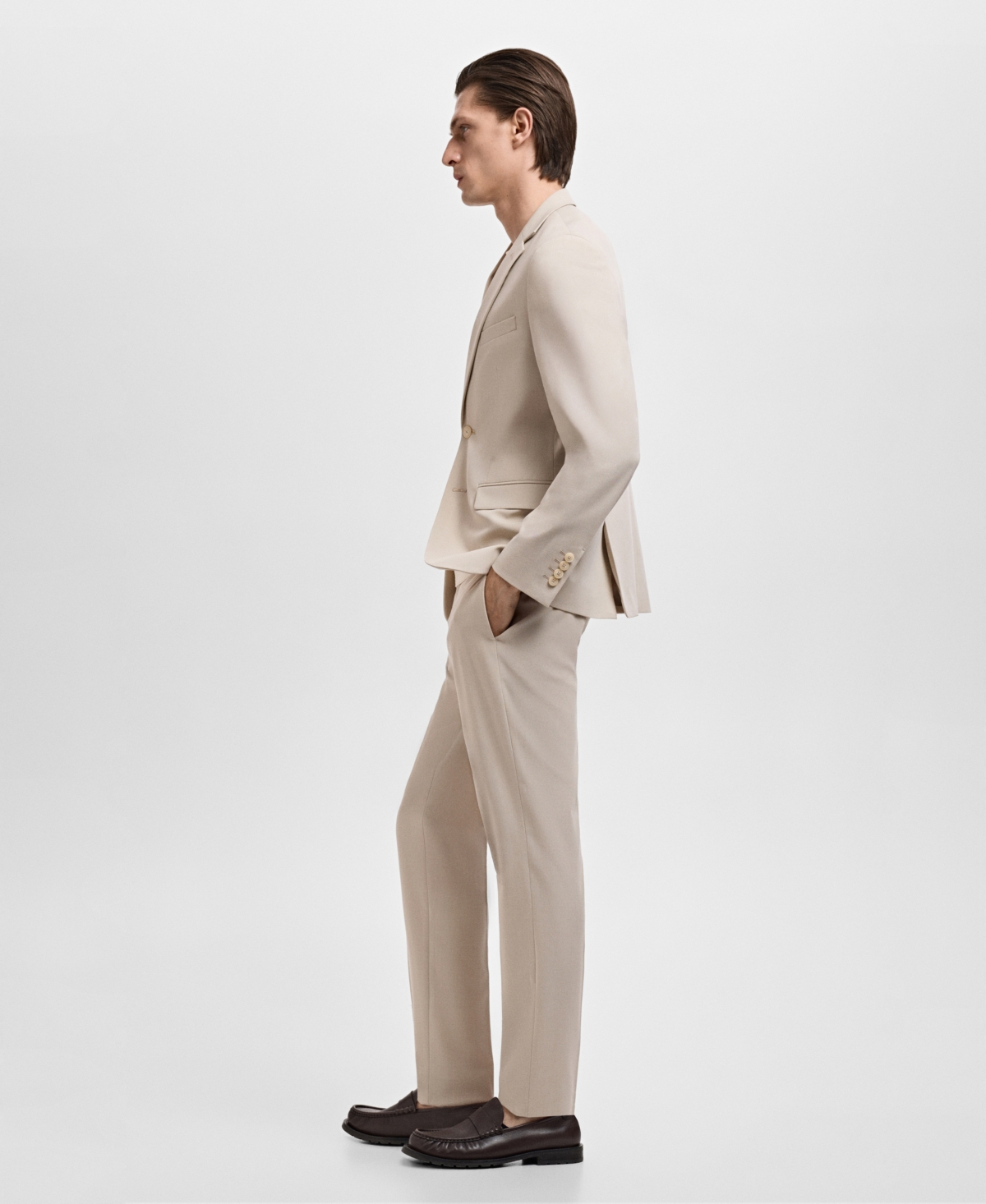 Mango Slim Fit Flat Front Pants In Neutral