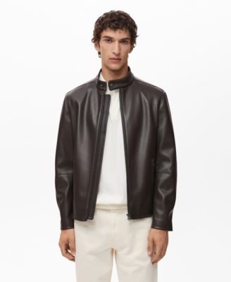 MANGO - Men's Zip-Up Leather-Effect Jacket
