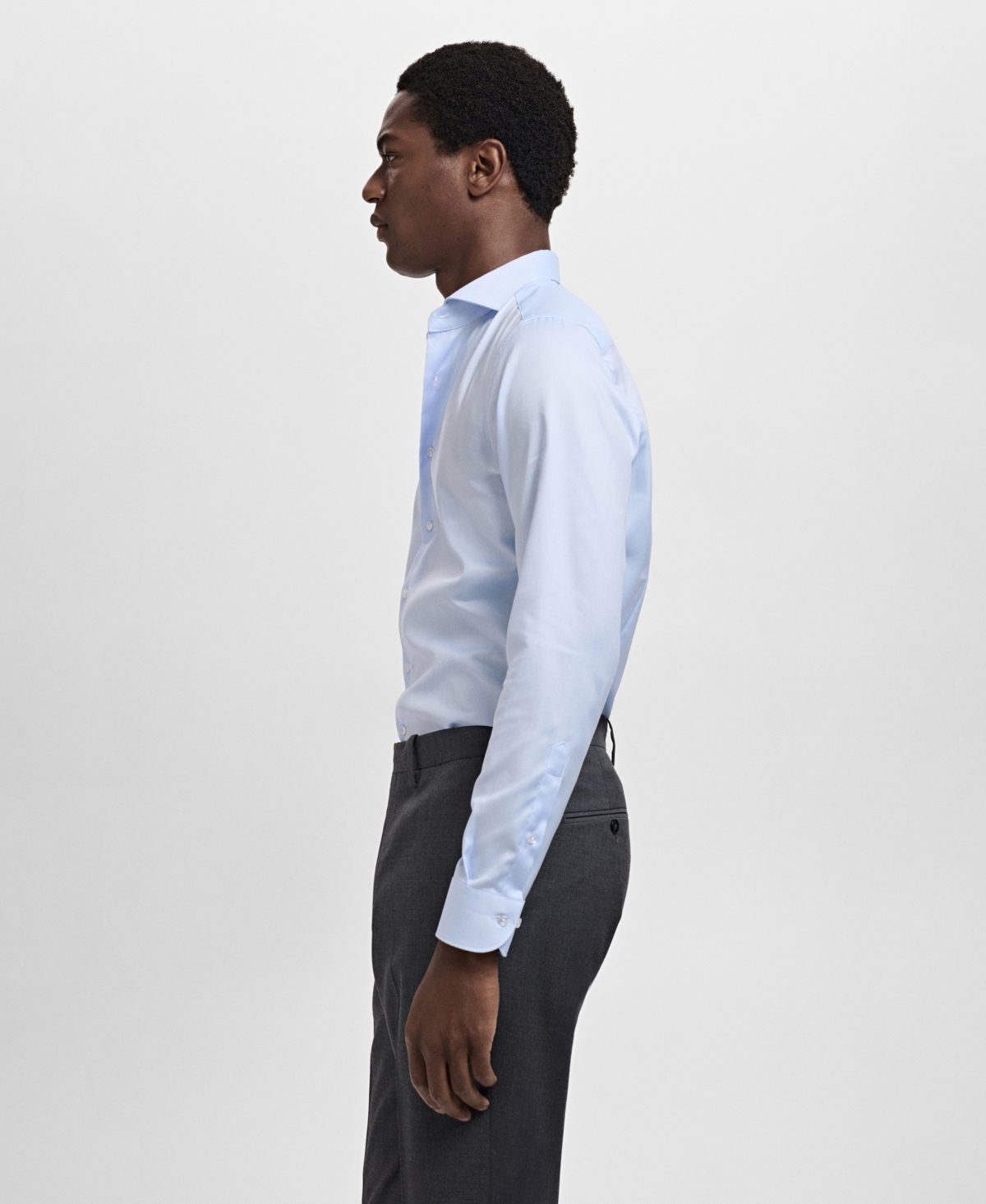 Mango Slim Fit Structured Cotton Button-up Shirt In Blue